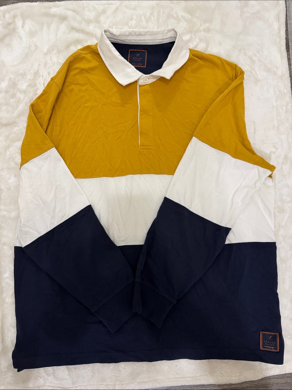 Denver Hayes Colorblock Long-Sleeve Rugby Shirt - Mustard, White & Navy